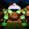 Colorful 9.8 FT Alien Halloween inflatable archway with lights, featuring aliens and a UFO, perfect for outdoor decorations.