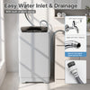 Compact gray full automatic washing machine with stainless steel tub, featuring easy water inlet and built-in drain pump.