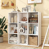 Stylish 9-cube bookcase in white featuring open storage for easy access to books, plants, and decorative items.