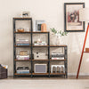9 cubes bookcase in rustic brown with carbon steel frame, featuring 12 shelves for stylish home office organization.