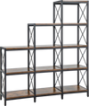 Rustic brown 9 cubes bookcase with carbon steel frame, featuring 12 shelves and X-shaped side supports for stability.