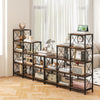 9 cubes bookcase with a carbon steel frame in rustic brown, featuring 12 shelves for versatile home office organization.