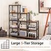 Large 5-tier bookcase in rustic brown with carbon steel frame, featuring 12 shelves for organizing books and.