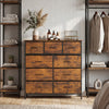 9-drawer fabric dresser with a rustic brown wooden top, perfect for stylish bedroom storage and organization.