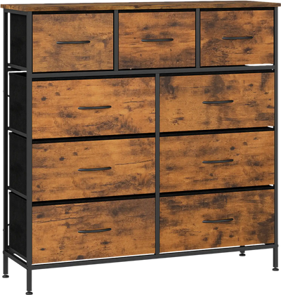 Costway 9-Drawer Fabric Bedroom Dresser with Wooden Top 35313198 New