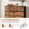 9-drawer fabric dresser in rustic brown with wooden top, featuring anti-toppling devices for enhanced safety.
