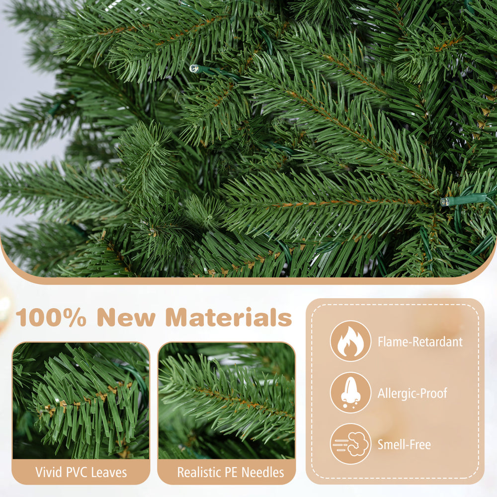 Close-up of the 9 FT Pencil Alpine Christmas Tree showcasing realistic PE needles and vibrant PVC leaves for festive decor.