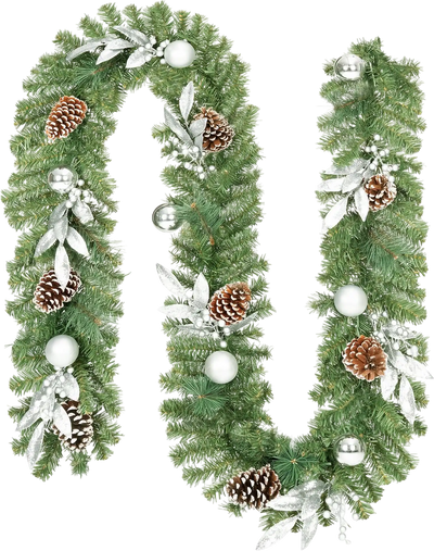 Costway 9' Pre-Lit Artificial Christmas Garland 50 Warm White LED Lights 91337549 New