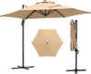 9 FT cantilever patio umbrella in beige with vented top, ideal for shading patios, gardens, and pools.