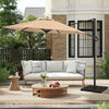 9 FT cantilever patio umbrella in beige with vented top, providing sun protection for outdoor seating areas.