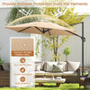 9 FT cantilever patio umbrella in beige with vented top, sun-protective canopy, ideal for outdoor shading solutions.