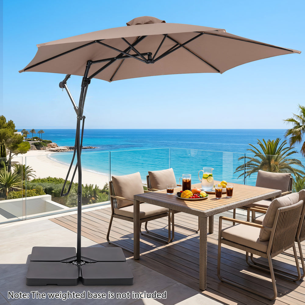 9 FT cantilever umbrella with a vented canopy and smooth handle, perfect for outdoor relaxation on sunny days.