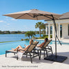 9 FT cantilever umbrella with a vented canopy and heavy-duty frame, perfect for outdoor relaxation by the pool.