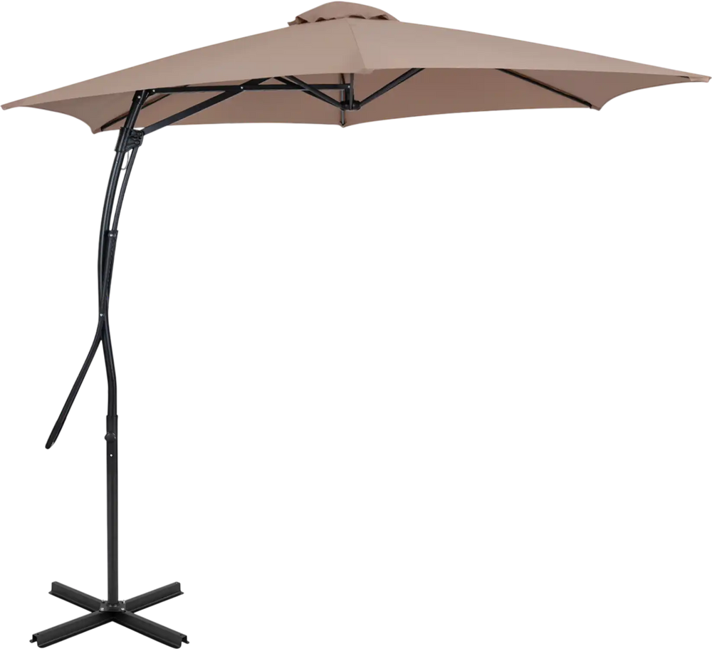 9 FT cantilever umbrella in brown with a heavy-duty frame and cross base, ideal for outdoor shading and relaxation.