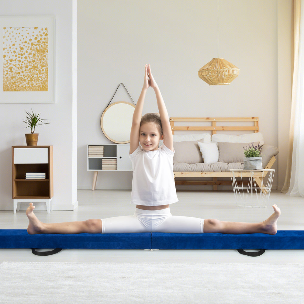 9 FT Folding Gymnastics Balance Beam with Anti-slip Base and Pine Wood Frame-Blue - Gallery View 1 of 10