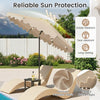 9 FT brown outdoor patio umbrella with solar LED lights, drizzle-resistant fabric, and elegant ruffled edges for.