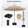 9 ft outdoor patio umbrella in brown with solar LED lights, weighted base, and elegant ruffled edges for backyard shade.