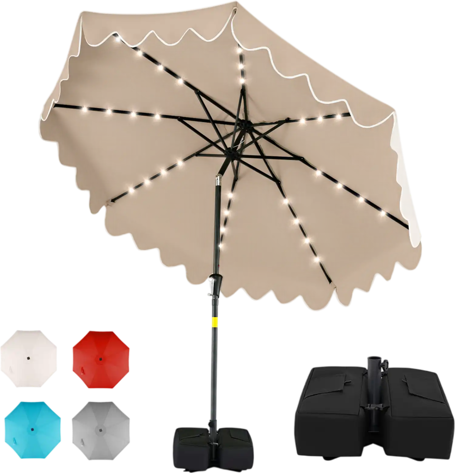 Costway 9' Patio Umbrella w/ Solar LED Lights & Weighted Base 83597012 New