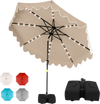 9 FT outdoor patio umbrella in brown with a solar LED lighting switch, showcasing its elegant ruffled edges and sturdy.