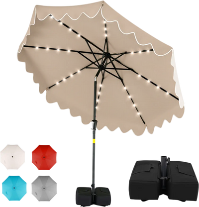 Costway 9' Patio Umbrella w/ Solar LED Lights & Weighted Base 83597012 New