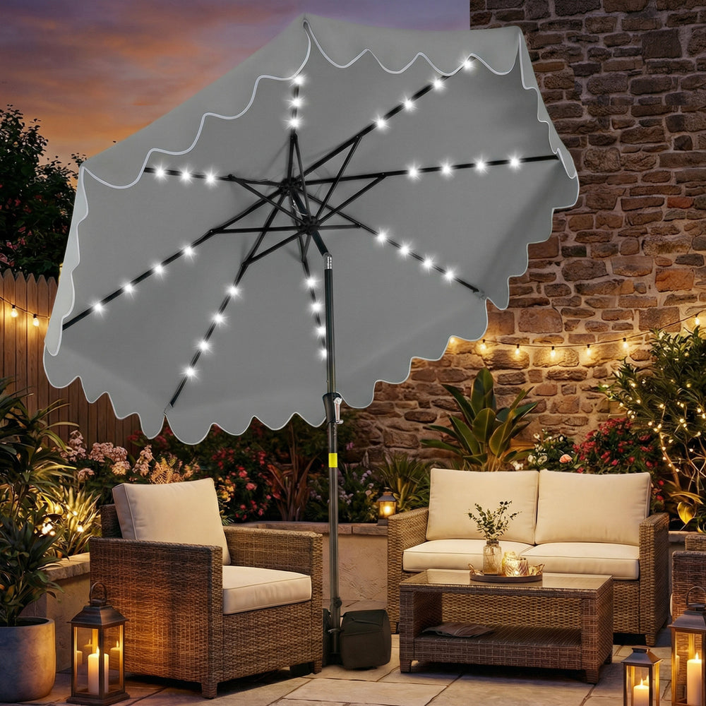 9 FT Outdoor Patio Umbrella with Solar LED Lights and Weighted Base-Gray - Gallery View 1 of 10