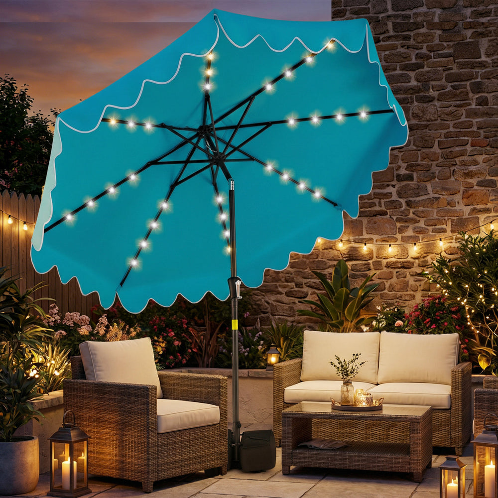 9 FT Outdoor Patio Umbrella with Solar LED Lights and Weighted Base-Turquoise - Gallery View 1 of 10