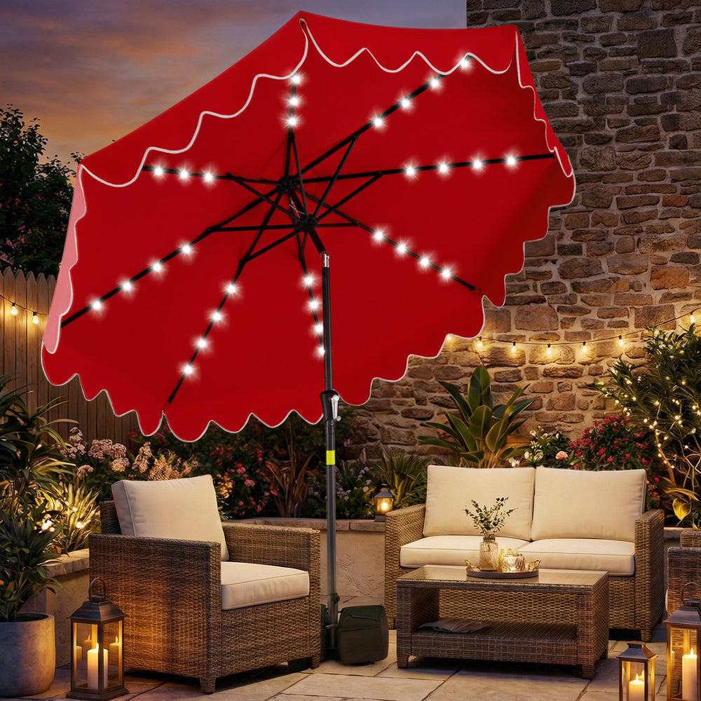 9 FT Outdoor Patio Umbrella with Solar LED Lights and Weighted Base-Red - Gallery View 1 of 10