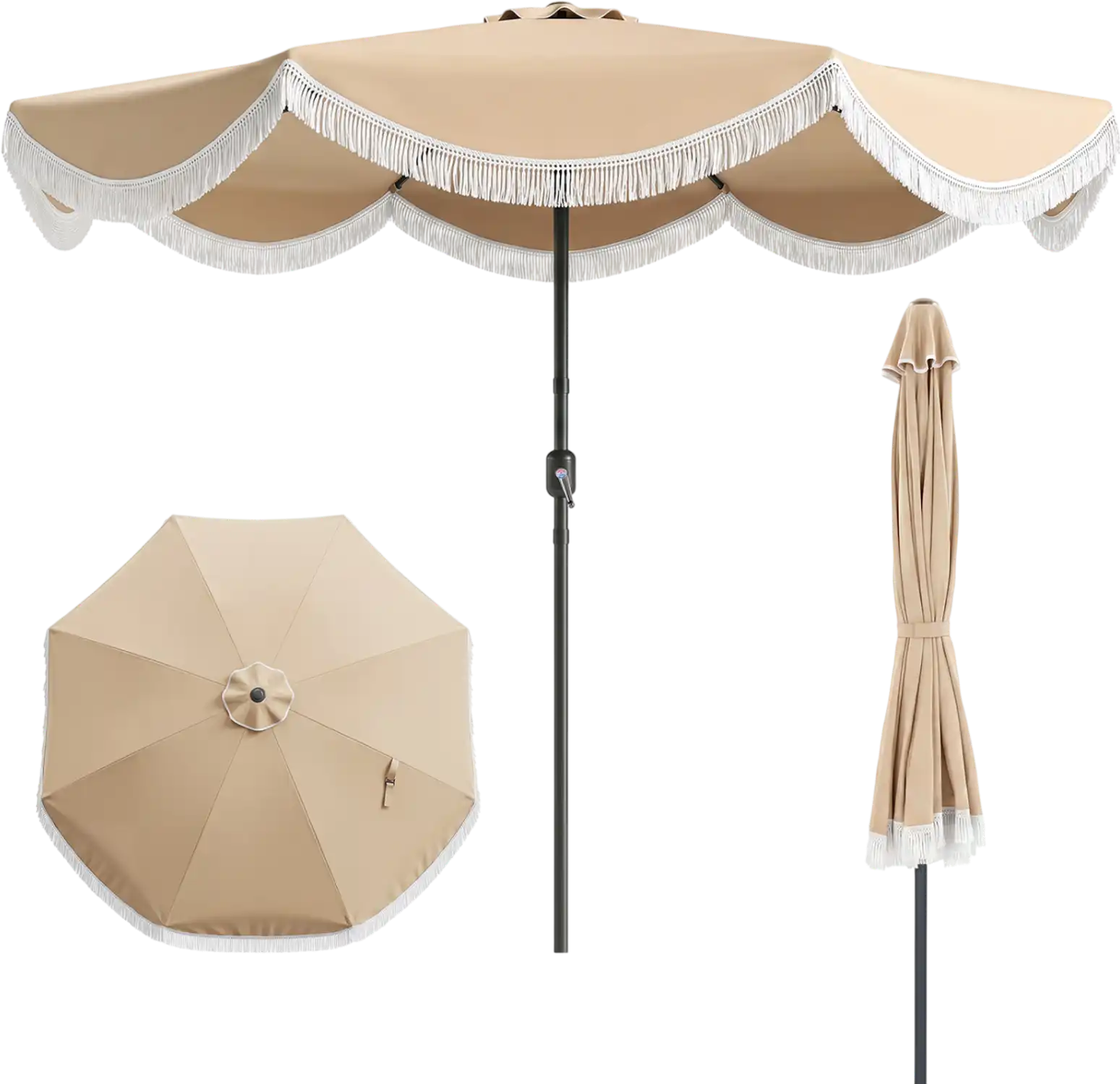 Costway 9' Patio Outdoor Fringe Tassel Umbrella Push Button Tilt 92042994 New