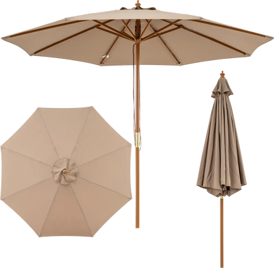 Costway 9' Patio Market Table Umbrella w/ 8 Bamboo Ribs 13291167 New