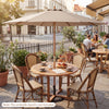 9 FT patio umbrella with brown fabric and sturdy bamboo ribs, ideal for outdoor table coverage and poolside relaxation.