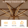 Close-up of the 8 sturdy bamboo ribs of a 9 FT patio umbrella, showcasing its reliable strength and elegant design.