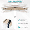 9 FT beige patio umbrella with a sun-protective canopy, featuring a push button tilt and elegant ruffled edges for.