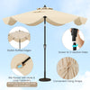 9 FT beige patio umbrella with crank handle, ruffled edges, and push button tilt for sun protection and easy use.