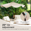 Beige 9 FT patio umbrella with crank handle and 25° tilt adjustment, ideal for blocking sunlight in outdoor spaces.