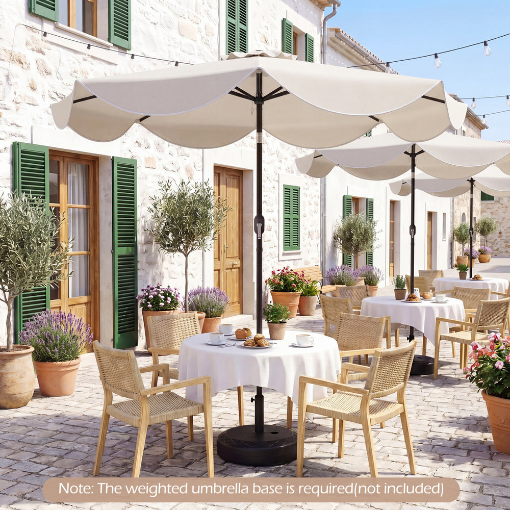 9 FT Scalloped Solar Patio Umbrella Market Table Umbrella with 24 LED Lights-Beige - Gallery View 1 of 10
