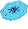 Vented top view of the 9 FT turquoise solar LED patio umbrella highlighting 24 lights and sturdy 8 ribs for support.