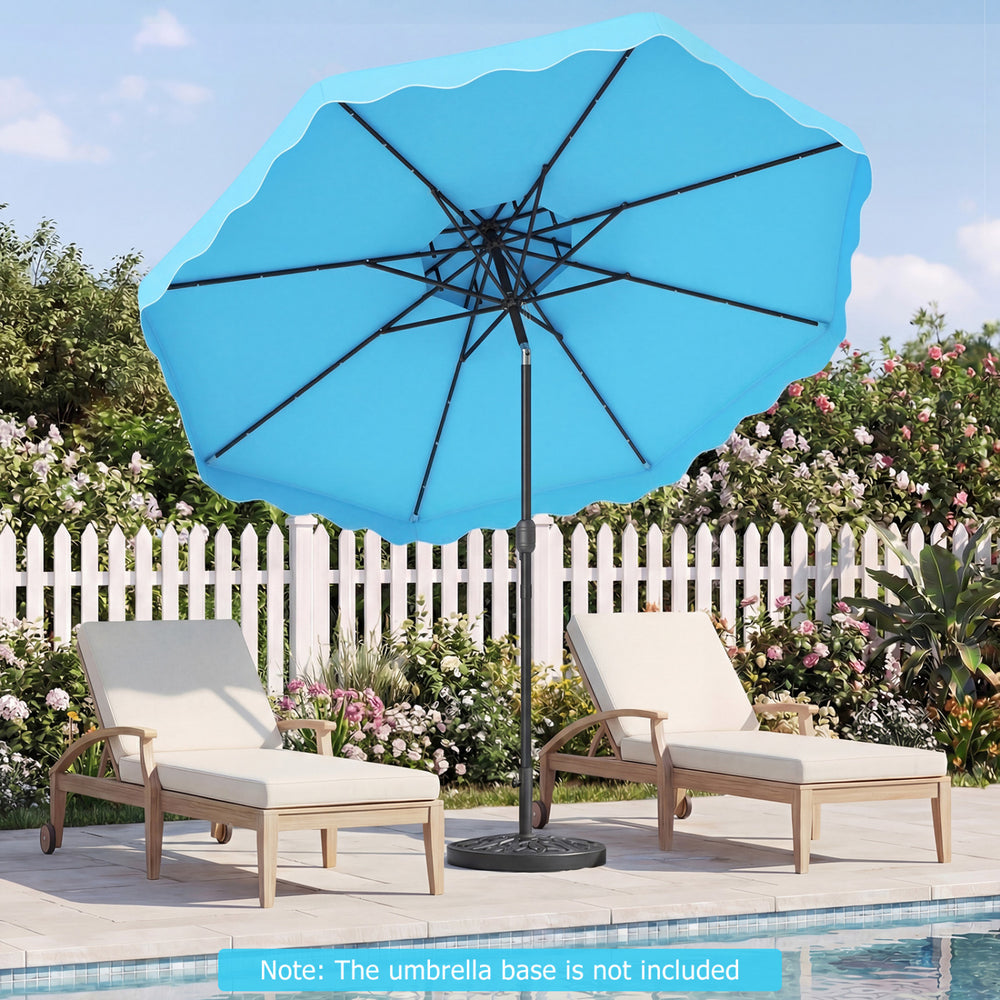 9 FT Solar LED Patio Umbrella Push-Button Tilt and Crank 24 LED Lights and 8 Ribs-Turquoise - Gallery View 1 of 10