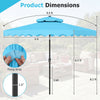 9.5 ft turquoise solar LED patio umbrella with push-button tilt, crank, and 24 lights for outdoor gatherings.