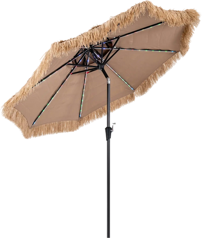 Costway 9' Solar Thatched Tiki Umbrella w/ 96 Multi-Colored Flowing Lights 12 Modes 64396827 New