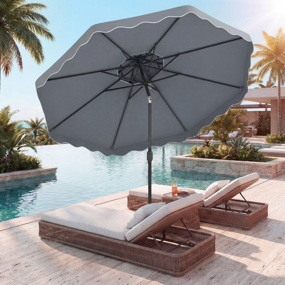 9 Feet Patio Umbrella with Push Button Tilt and Crank-Gray - Gallery View 1 of 12