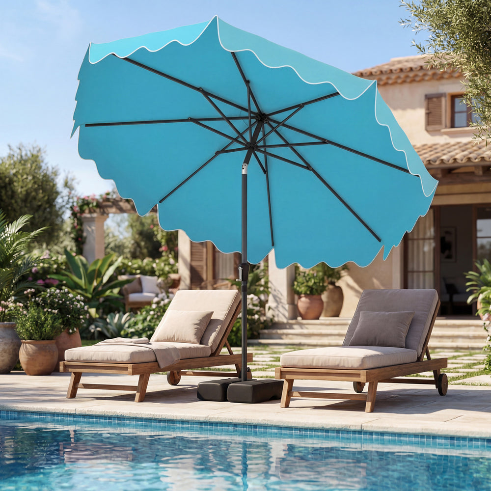 9 Feet Patio Umbrella with Weighted Base and Sandbags-Turquoise - Gallery View 1 of 10