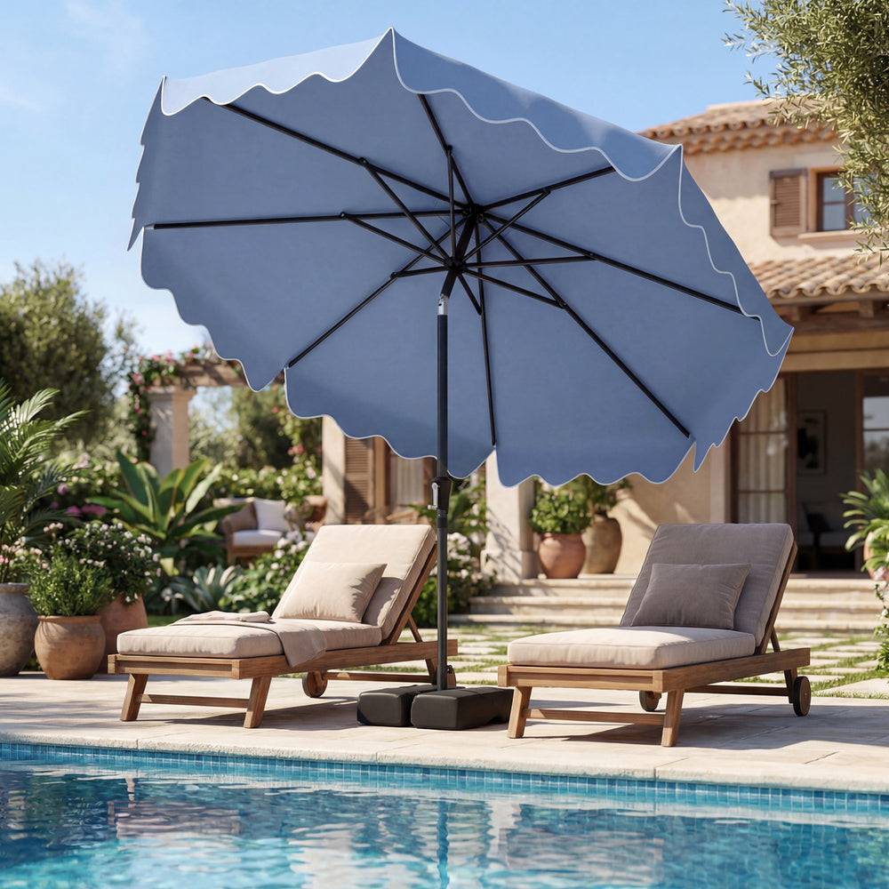 9 Feet Patio Umbrella with Weighted Base and Sandbags-Blue - Gallery View 1 of 10