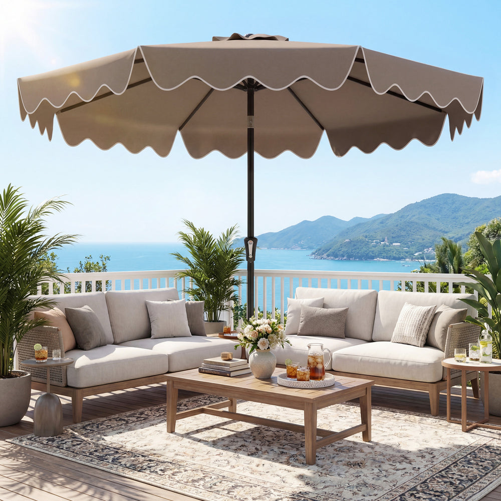 9 Feet Patio Umbrella with Weighted Base and Sandbags-Brown - Gallery View 1 of 10