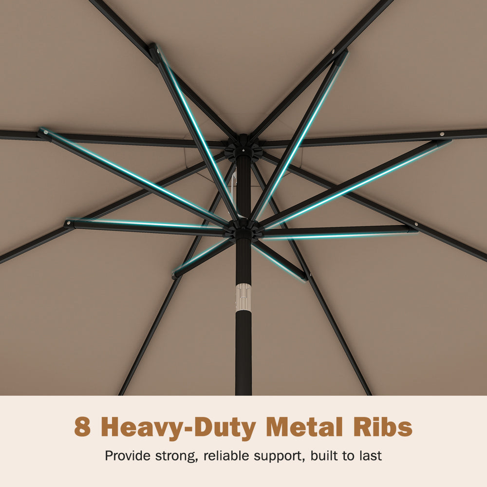 Heavy-duty metal ribs of the 9 feet patio umbrella provide reliable support, ensuring durability and stability for.