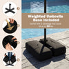 Weighted umbrella base with two sandbags for stability, designed for a 9-foot patio umbrella in brown. Ideal for.