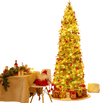 9-foot pre-lit artificial Christmas tree with snowy design and warm-white LED lights, perfect for festive home.