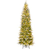 9-foot pre-lit artificial Christmas tree with snow flocking, warm-white LED lights, and a sturdy metal base for festive.