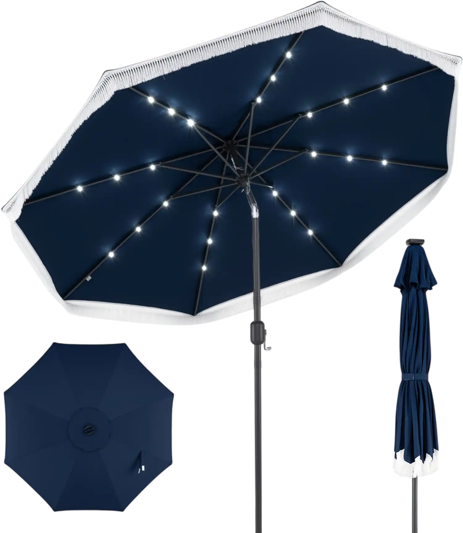 Costway 9' Solar Patio Umbrella w/ 24 LED Lights Yard Outdoor 59971668 New