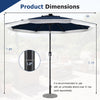 9 feet navy solar patio umbrella with 24 LED lights, featuring a push button tilt and vented top for optimal shade.