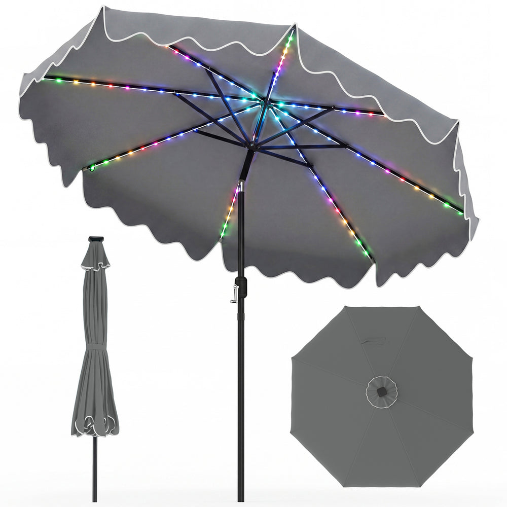 9 Feet Solar Patio Umbrella with Color-Changing LED Lights-Gray - Gallery View 1 of 1